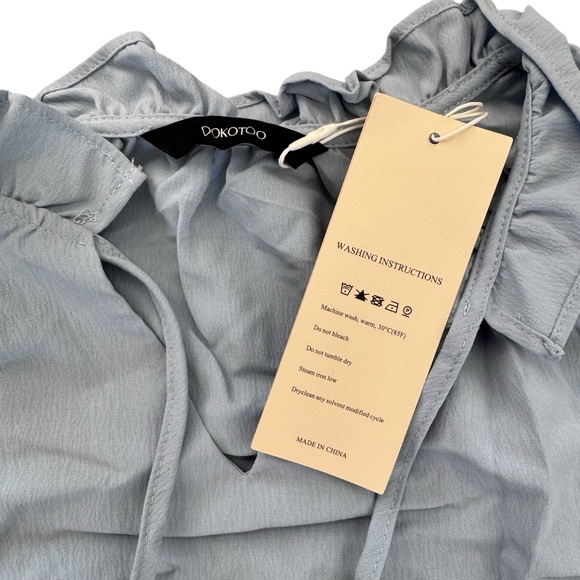 NWT Dokotoo Baby Blue Babydoll Ruffle Sleeve Drawstring V-neck Swing Dress Small - Picture 11 of 13